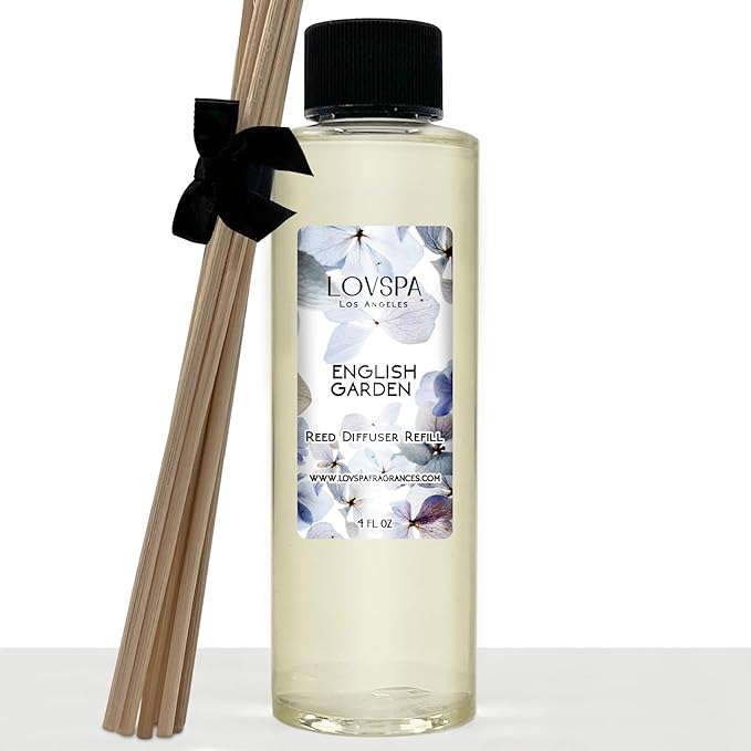 LOVSPA English Garden Diffuser Oil - Luxury Essential Oils for Diffuser Refill & Air Freshener Room Spray - Long-Lasting & Natural Home Fragrance, Scented Oil for Diffusers, USA Made, 4oz