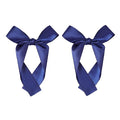 2-Pack Long Satin Ribbon Hair Bows for Girls – Elegant Silk Hair Clips for Toddlers, Infants, Teens & Kids - Navy Blue