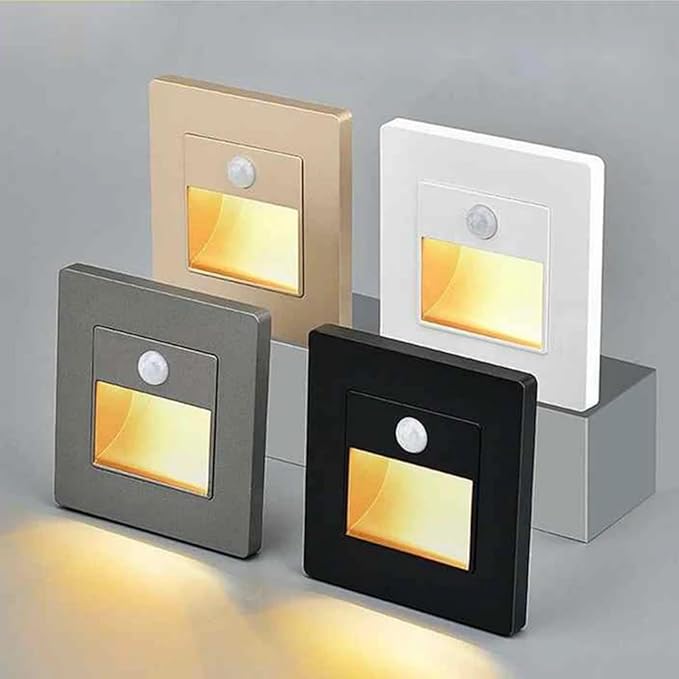 6 Pack LED Motion Sensor Night Light Infrared Human Body Induction Lamp, Recessed Stair Lights Indoor, Night for Hallway, Stairway, Bathroom, Bedroom, Kitchen