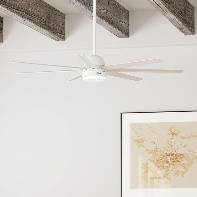 Hunter 70 inch Indoor Ceiling Fan with LED Light and Wall Control - White Smart Ceiling Fan, Standard Mount, 7 Blades, For Bedroom or Living Room, Quiet - Phenomenon 51378, Matte White