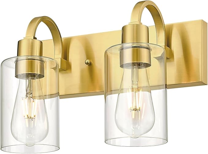 Emliviar 2-Light Brushed Gold Vanity Light, Modern Farmhouse Bathroom Light Fixture, Indoor Wall Sconce Lighting for Bedroom Entryway, YCE237B-2W BG