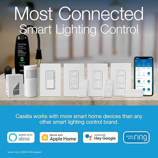 Lutron Diva Smart Dimmer Switch for Caséta Smart Lighting | No Neutral Wire Required | DVRF-6L-BL | Black