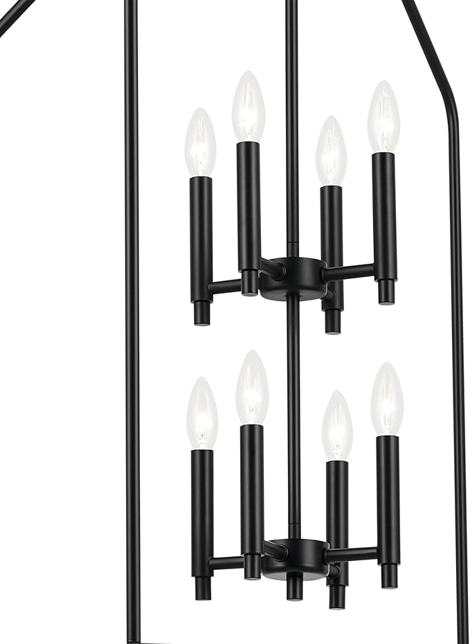 Kichler Madden 36" 8 Light Foyer Pendant in Black, Soft Modern Fixture, for Small Kitchen, Coffee Table, Office, Bedroom, Foyer, (36" x 20"), 52723BK