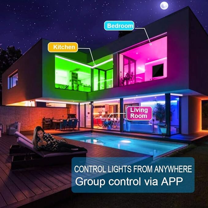 Bluetooth LED Lights Strips 32.8ft with APP Control, Music Sync Waterproof Flexible RGB Color Changing LED Strips Lights for Bedroom Room,LED Neon Tape Rope Lights with Remote for Gaming Mood Lighting