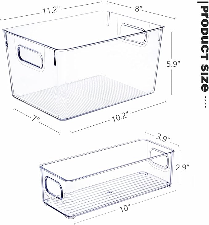 Set of 8 Clear Plastic Storage Bins, 4 Large and 4 Small Stackable Storage Containers for Pantry Organization and Kitchen Storage Bins,Home Edit and Cabinet Organizers