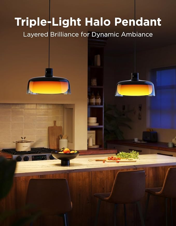 Govee Pendant Light for Kitchen Island, Three-Layer RGBIC Smart Lighting, Matter Compatible, 1300LM 2700K-6500K Dimmable Black Hanging Light Fixture Works with Alexa, Adjustable Height for Dining Room