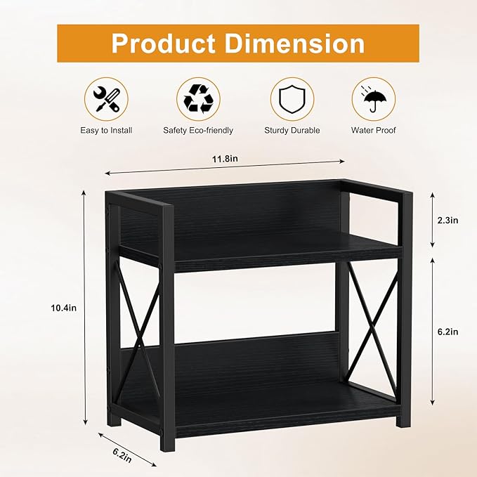 Giikin Kitchen Counter Shelf, 2 Tier Kitchen Spice Rack Organizer for Countertop, Wood Coffee Bar Organizer for Home (Black, S)