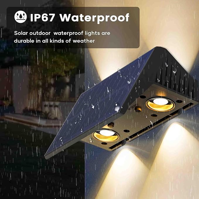 Fence Lights Solar Powered, 2-Pack Solar Fence Lights Up/Down Flexible Buttons, IP67 Waterproof for Outdoor, 100LM Bright, Auto Dusk to Dawn for Wall/Stairs/Yard/Railing/Deck/Pathway (White & RGB)