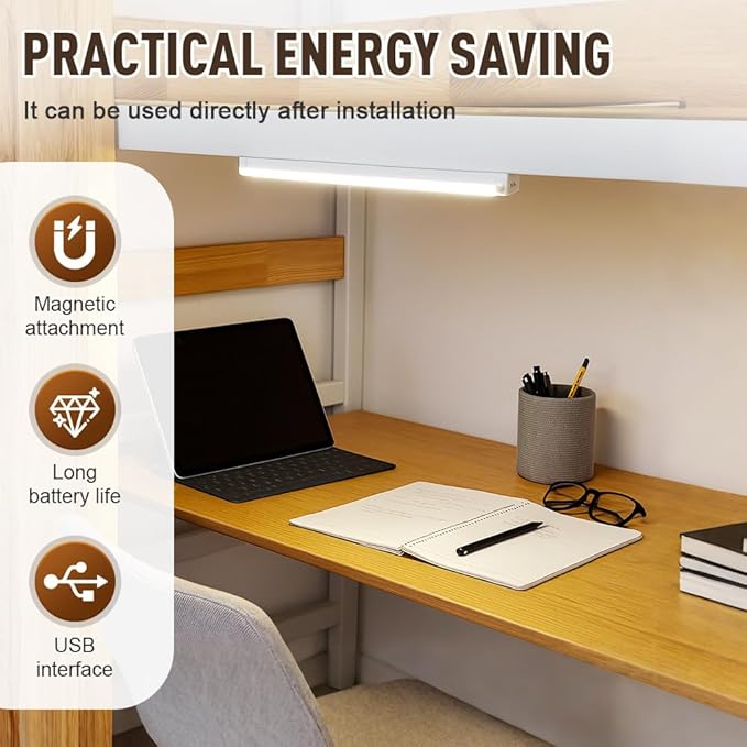 Punch-Free Smart Sensor Magnetic Rechargeable LED Lights, 2026 Upgraded Lntelligent Motion Sensor Light Strip, 3 Colors-Dimmable, Under Cabinet Lighting Wireless (4, Warm Light, 20cm/7.8in)