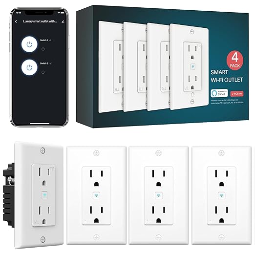 Lumary Standard Electrical Outlet, Smart in Wall Outlet Work with Alexa Google Home ETL FCC Certified 2.4G WiFi with Screws