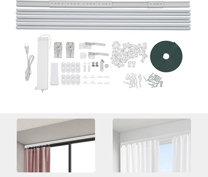 Bacocoo Electric Motorized Curtain Rail Track with Remote Control, Smart Curtains System Smartphone App Control Applicable for Home/Office. Automatic Curtain Opener 7.08-13.78ft.