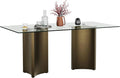 Asday 70 Inch Glass Dining Table with Bronze Base, Rectangular Dining Table for 6 People, Modern Brass Dining Room Table for Kitchen