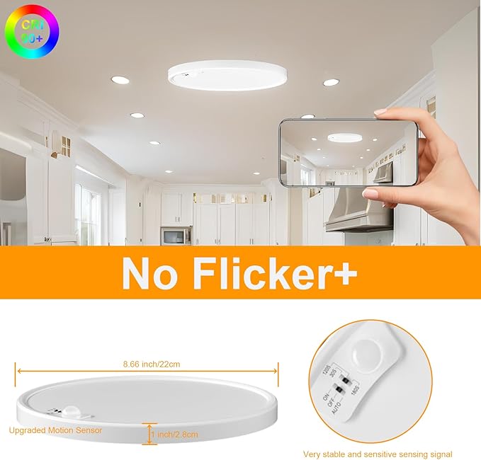 Eleganted Motion Sensor Ceiling Light Wired, 8.7 Inch LED Flush Mount Ceiling Light Fixture,3000k/4000k/6500k Selectable 18W Ceiling Lights for Pantry Hallway Stairwell Porch
