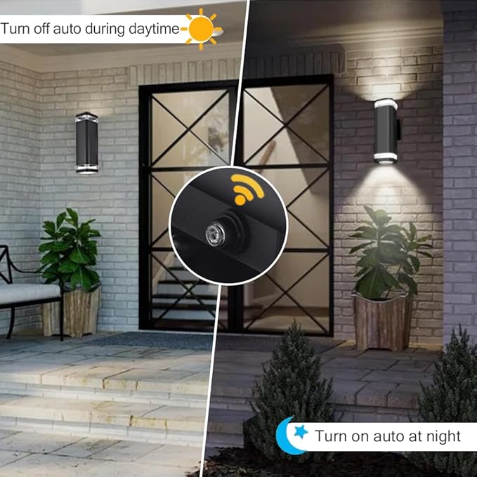 wowlite Dusk to Dawn Outdoor Wall Light 2 Pack, Modern Exterior Lights for House, Matte Black Outdoor Wall Sconce with E26 Base, Waterproof Outdoor Light Fixture Wall Mount Up and Down Lighting