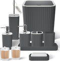 XLHOMO Bathroom Accessories Set - Gorgeous Grey Bathroom Set, 10PC Bathroom Accessory Set, Gray Bathroom Accessories Set, Trash Can, Qtip Holder Dispenser & Soap Dispenser