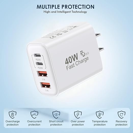 2Pack iPhone 17 16 15 Pro Max Fast Charging Block,6FT USB C to C Woven Cable Cord 40W USB C Apple Charger 4 Port PD&AC Charger Block Fast Charging for iPhone 17 Air/16e/17/16 /15 Plus/Pro/Pro Max/iPad