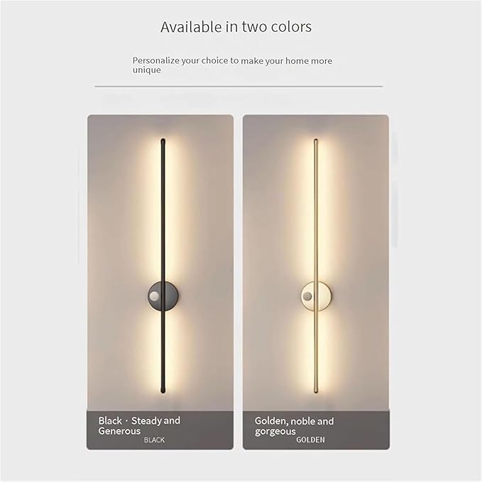 LED Long Strip Wall Lights with Motion Sensor Wall Lamp 3000K/4000K/6000K Wall Modern Simple Aluminum Mounted Indoor Bedside Decoration Light Living Room(Gold Warm Light,80cm)