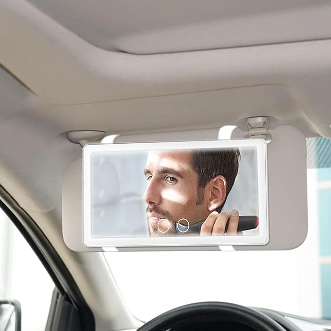 2PCS Car Sun Visor Vanity Mirror with 3 Light Modes & 80 LEDs, Rechargeable LED Cosmetic Makeup Mirror Essentials for Women, Dimmable Touch Control, Universal for Car Truck SUV (Frosted White)