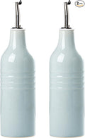 famiware Jupiter 16oz Ceramic Olive Oil Dispenser Bottle, Olive Oil and Vinegar Dispenser Bottle Set of 2 with Stainless Steel Pourers, Suitable for Storage Vinegar, Liquids, Light Blue