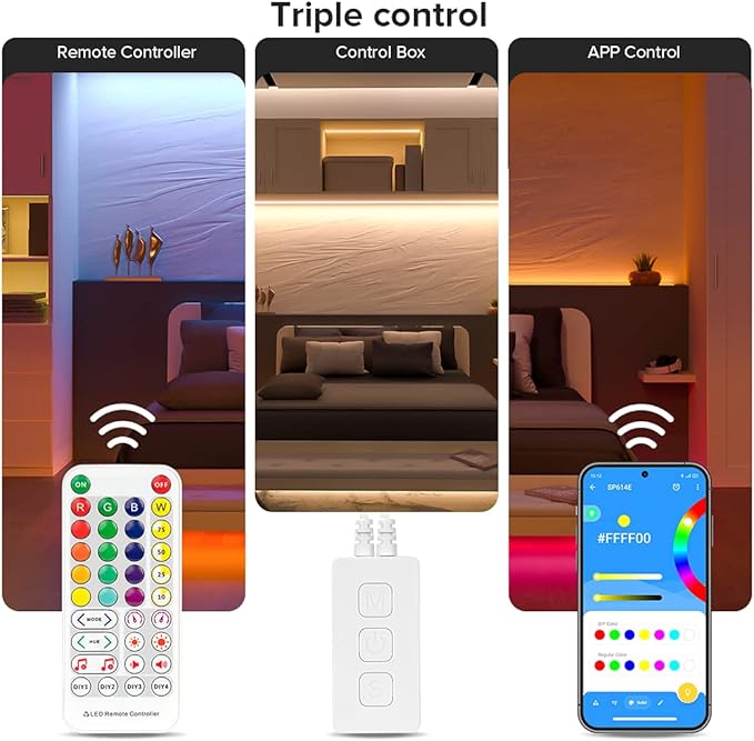 BTF-LIGHTING RGBW Bluetooth Music APP 32.8FT LED Strip Lights RGB+Warm White 3000K 4 Colors in 1 LED Color Changing Lights Strip for Bedroom, Desk, Home Decoration, with Remote and 12V Power