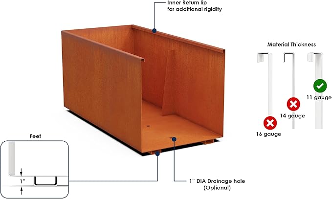 Plantercraft Large Rectangular Planters for Outdoor Plants | 48x24x36 Extra Large Corten Steel Planter Box for Patio & Garden | Heavy Duty Metal Planter for Privacy Screen