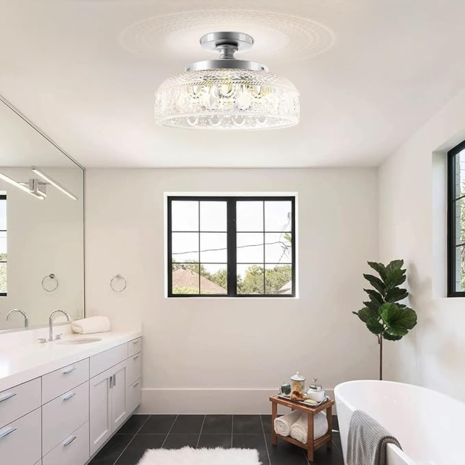 Lamomo Semi Flush Mount Ceiling Light,Upgraded Larger Silver Hallway Light Fixture,3-Bulb Globe Glass Close to Ceiling Scone, Indoor Hanging Light for Bedroom Kitchen Porch Hallway,Bulbs Not Included