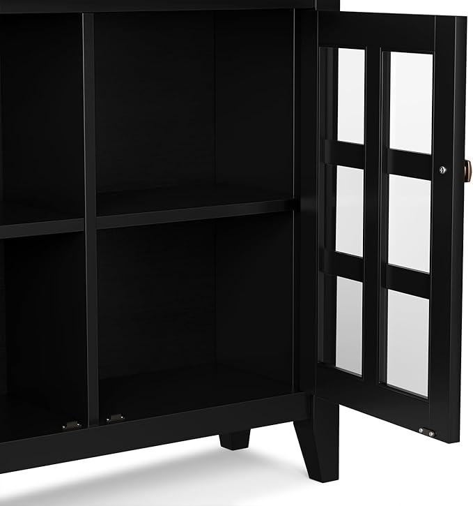 SIMPLIHOME Acadian Solid Wood 48 inch Wide Storage Bench that Seats 2 and 36 inch Wide Storage Cabinet in Black for the Living Room, Entryway, and Family Room, Transitional Style