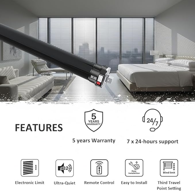 KNX Smart Tubular Motor 120V, Heavy Duty Electric Roller Shade Engine, Wired Automation Blind Drive, 433MHz Remote, Quiet Lift for Wood Blinds & Screens (50 N.m for Φ74mm（3"） Round Tube)