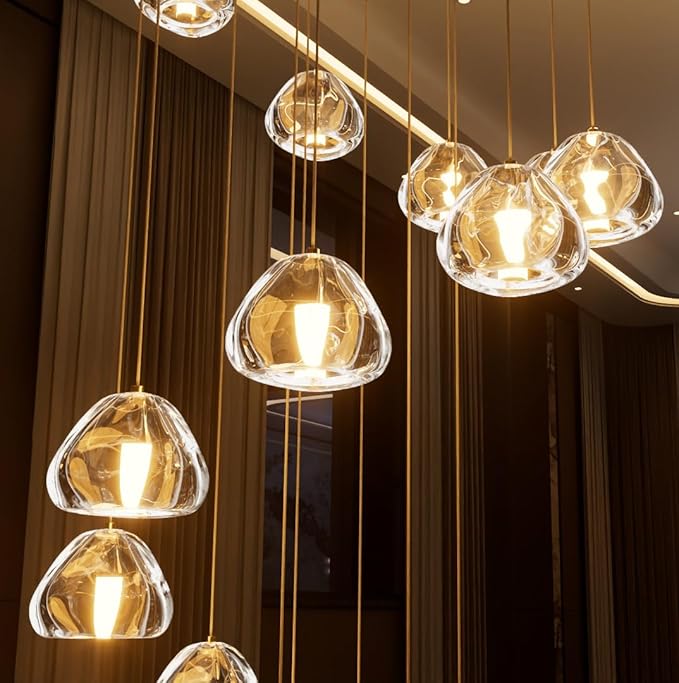 LED Chandeliers for Dining Room Adjust High Ceiling Chandelier Light Fixtures Entrance LED Dimmable Ceiling Pendant Drops Light Remote Lights for Living Room Stairwell 2700K 6000K