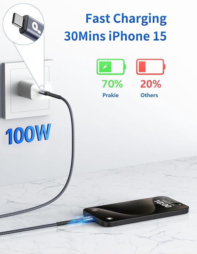 Extra Long USB C to USB C Cable 15FT, 100W USB C Cable Fast Charging, Upgraded Extra Durable Braided USB C Cord for iPhone 17 16 15 Pro Max, MacBook Pro, Samsung Galaxy S10 S9 Plus, LG and More-1Pack