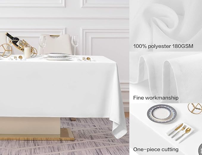 Surmente White Rectangle Tablecloth 60 x 120-inch Rectangular Polyester Table Cloth for Weddings, Banquets, or Restaurants
