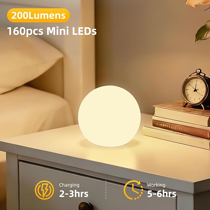 BLUEYE 6Inch LED Ball Night Light,200Lumens,16RGB Therapy,Remote Control Table Lamp,Rechargeable Orb Globe Sphere Ambient Lighting for Relax,IP68