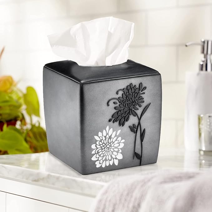 Zahari Home 2pc Erica Bathroom Decor Set Waste Basket for Bathroom & Tissue Cover Modern Classic Decor Stylish Unique Design Beautiful Grey Bathroom Accessories Set