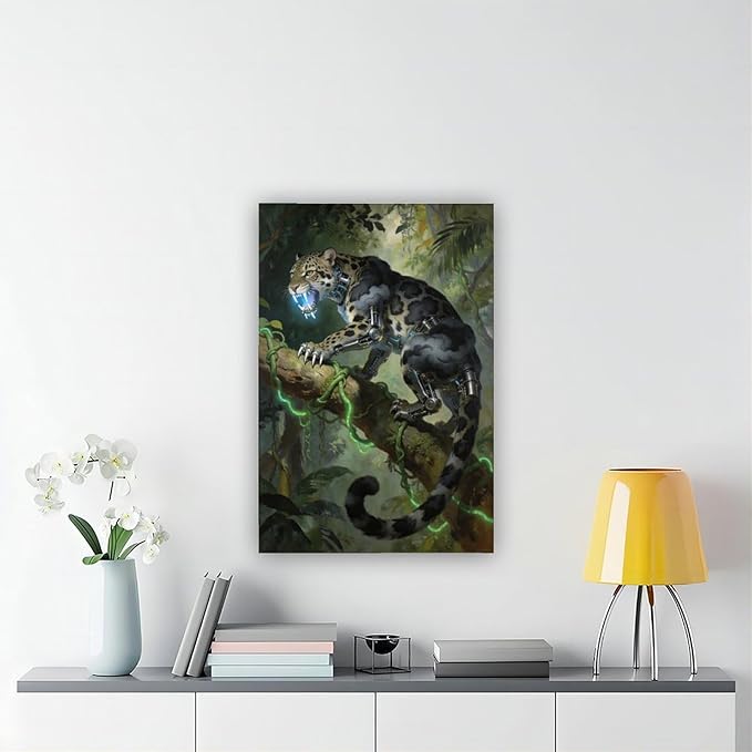Framed Steampunk Mechanical Leopard Wall Art - Jungle Futuristic Beast Poster for Man Cave Living Room Decor 08x12inch(20x30cm)