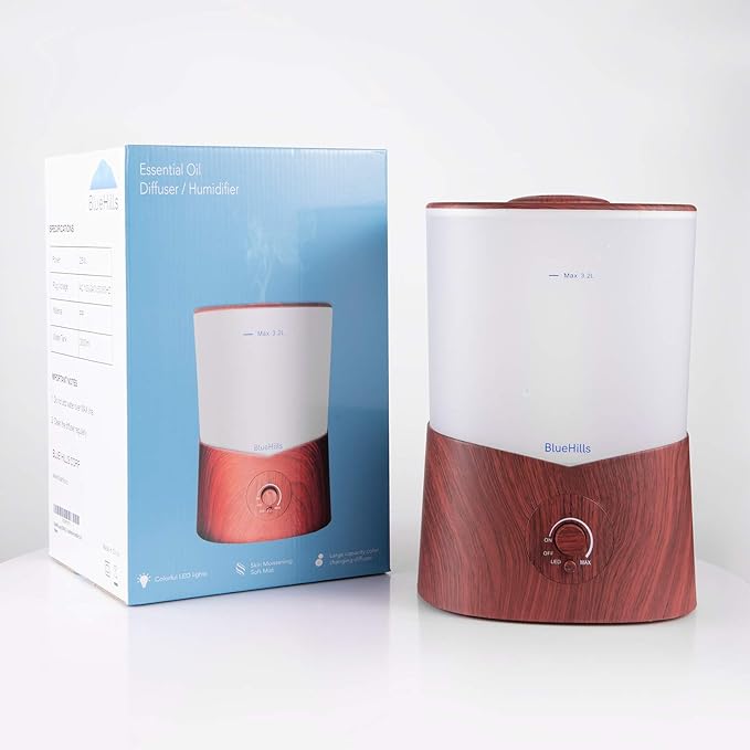 BlueHills Premium 2000 Ml and 3000 Ml Set of 2 Large Essential Oils Diffusers for Large Rooms Big Capacity Models Adjustable Cool Mist Great Gift – Value Pack of 2 Dark Wood Grain