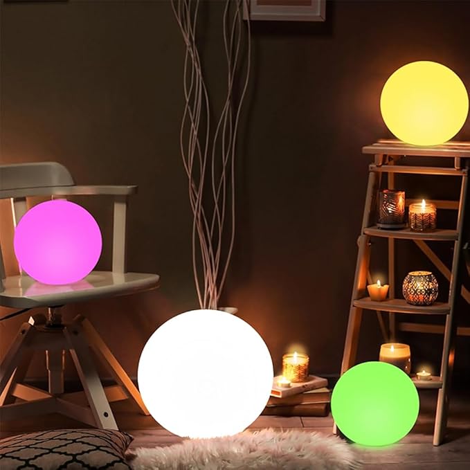 10-in Glowing LED Ball Light, Dimmable 16 RGB Color 4 Mode Glowing Orb Lights w/Remote, Rechargeable Light Up Ball Orb Lamp, Waterproof Outdoor Globe Lights Mood Lamp for Home Garden Party Path Decor