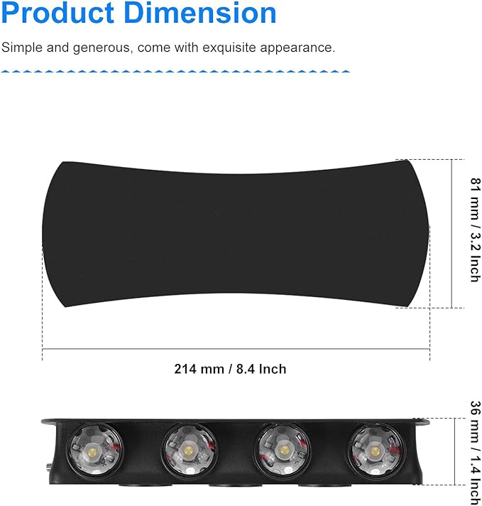 Kawell 8W Modern Wall Sconces LED Wall Light Up Down Indoor Outdoor Aluminum Wall Lamp LED Waterproof IP65 for Bedroom Living Room Bathroom Stairs Hallway Corridor Porch, Black 6000K