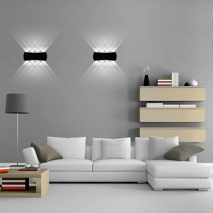 Kawell 8W Modern Wall Sconces LED Wall Light Up Down Indoor Outdoor Aluminum Wall Lamp LED Waterproof IP65 for Bedroom Living Room Bathroom Stairs Hallway Corridor Porch, Black 6000K
