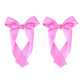 2-Pack Long Satin Ribbon Hair Bows for Girls – Elegant Silk Hair Clips for Toddlers, Infants, Teens & Kids - Hot Pink
