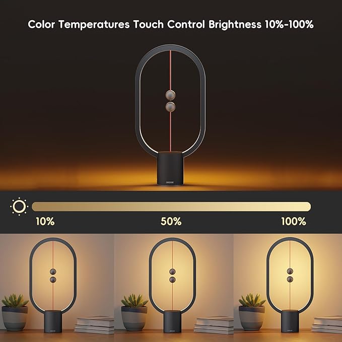 Table Lamp for Bedroom - Balance Lamp,Bedside Lamp with Touch Dimmer,Nightstand Lamp,3 Level Brightness Rechargered Night Light for Home,Office,College Dorm (Black)