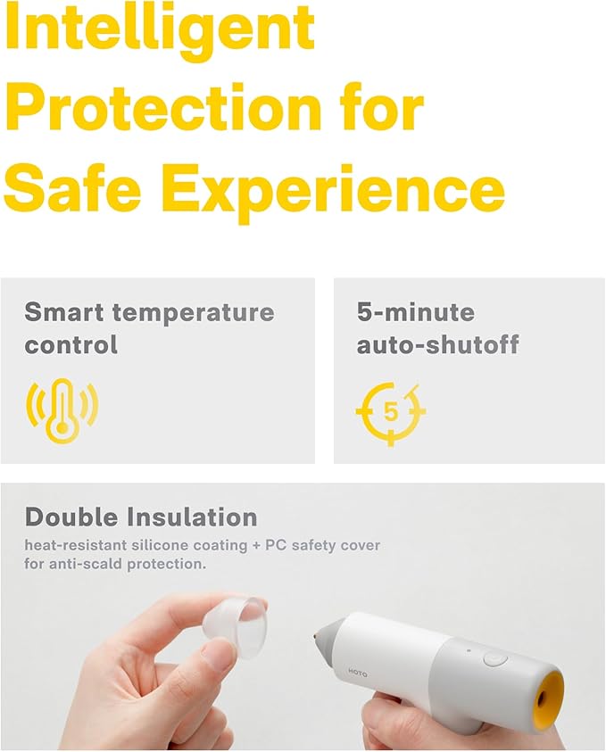 HOTO Cordless Hot Glue Gun, Minimalist Style, 30s Heating Fast, Smart Power-off, Compact Size, Intelligent Temperature Control, USB-C Rechargeable,10 Glue Sticks for Crafts, DIY Arts, Home Repairs