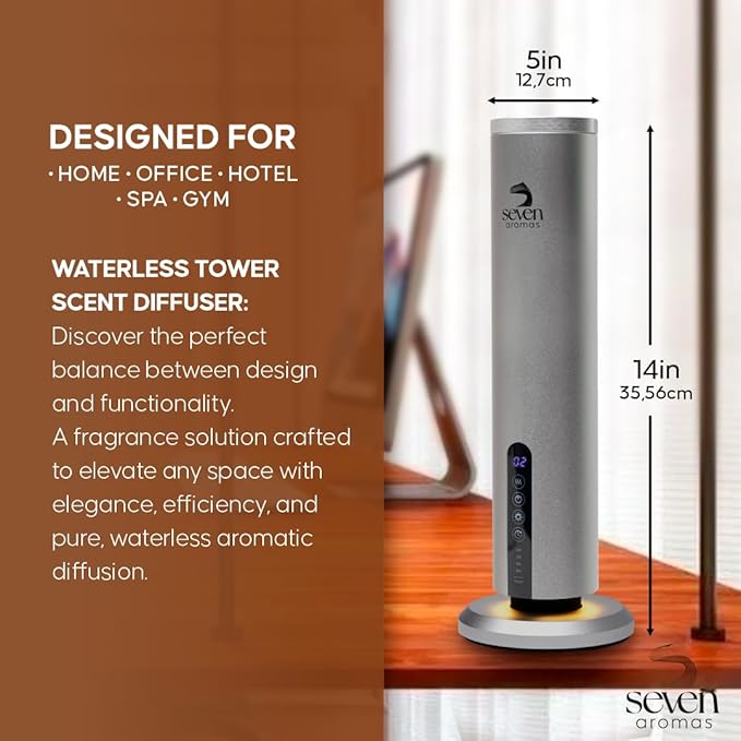Waterless Essential Oil Scent Machine for Home & Large Rooms - Hotel Collection Aroma Diffuser with Cold Air Technology, Smart Bluetooth Control, 1200 Sq Ft Coverage for Home, Office & Spa - Silver