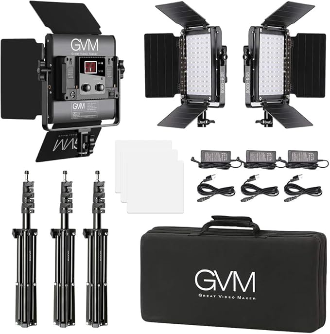 GVM RGB LED Video Lighting Kit, 800D Studio Video Lights with Panel, APP Control for YouTube Photography Lighting, , 3200K-5600K, 8 Kinds of The Scene Lights, 3 Packs