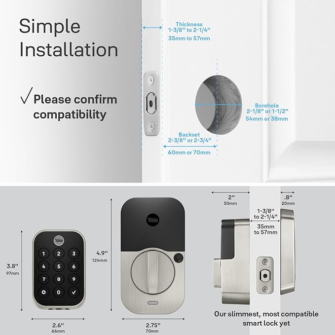 Yale Assure Lock 2 – Satin Nickel Smart Lock for Front Door Deadbolt with Keypad, Z-Wave Connectivity, and Backup Key, YRD430-WF1-0BP