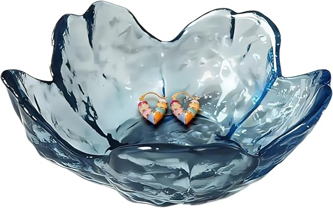Blue Crystal Flower Jewelry Ring Dish, Clear Trinket Bowl, Cute Nightstand Decor Ring Holder for Women, Home Decor Gifts for Women, Wedding, Birthday, Mother's Day