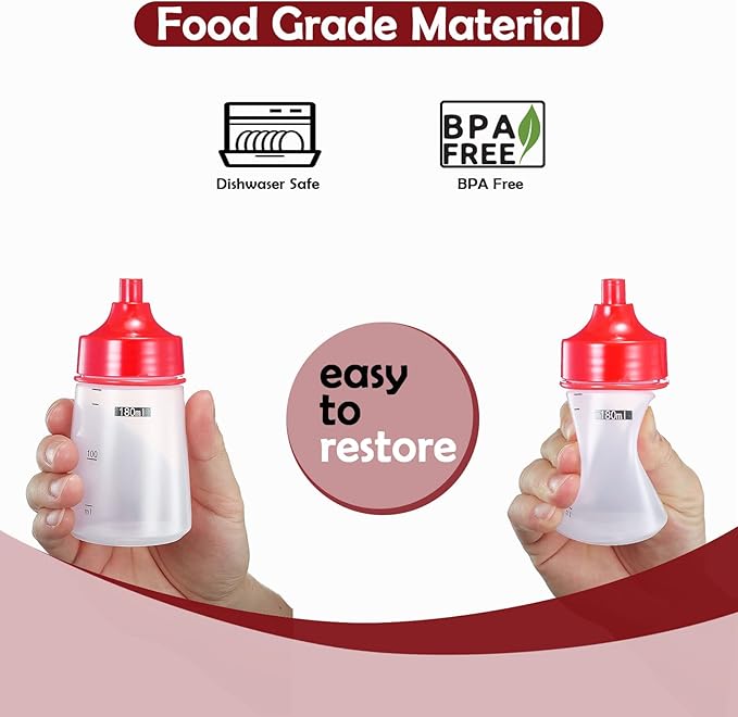 Condiment Squeeze Bottles for Sauces Plastic - Kitchen Ketchup Squirt Bottle Container with Tip Caps for Cooking Oil BBQ (1 pcs, 6 oz., Wide Mouth,Red)