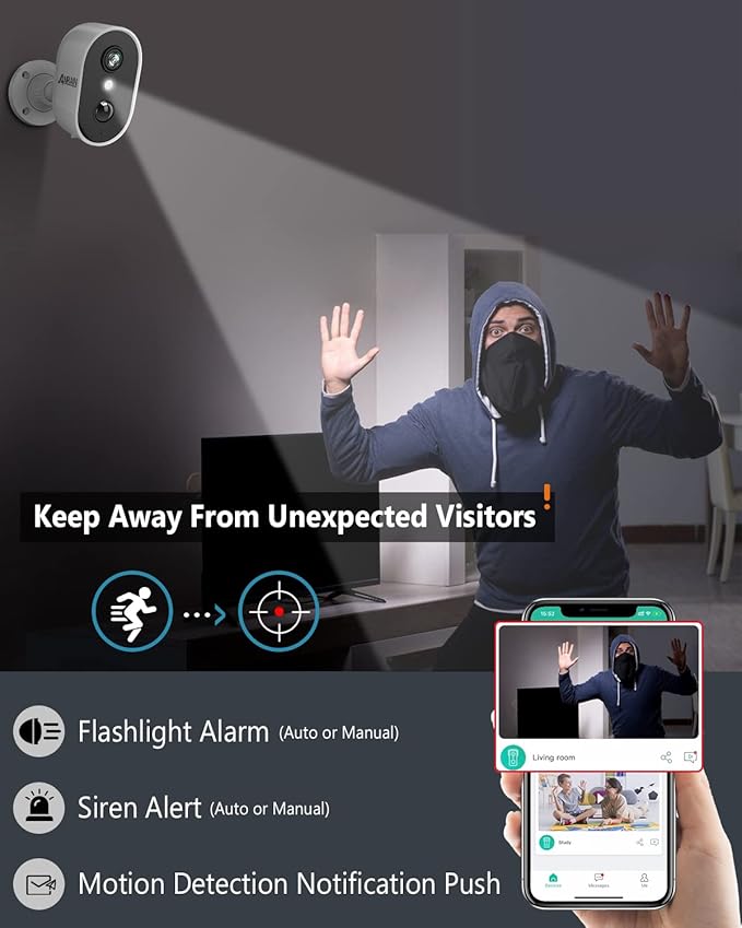 ANRAN Security Cameras Wireless Outdoor,2K 3MP Battery Powered Indoor Home Security Camera with AI Motion Detection & Color Night Vision,2-Way Talk Spotlight Siren Alarm, Work with Alexa,Waterproof