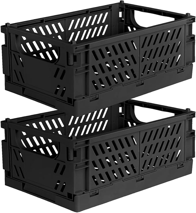 Tixill 2-Pack Mini Foldable Plastic Storage Box Mini Plastic Baskets for Organizing and Storage for Home Kitchen Bedroom Bathroom Office. (Black, 9.8x6.5x3.8)