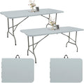 Fivenl 2 Pack 6 FT Folding Tables Grey Foldable Table, Fold-in-Half with Carrying Handle Portable Plastic Rectangular Table for Party, Dining, Wedding, Camping, Picnic, Indoor Outdoor Events