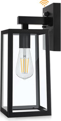 SHINE HAI Dusk to Dawn Sensor Outdoor Wall Sconce, Exterior Porch Lantern Fixture with E26 Socket & Glass Shade, Waterproof Wall Mount Lighting for Patio Front Door Entryway